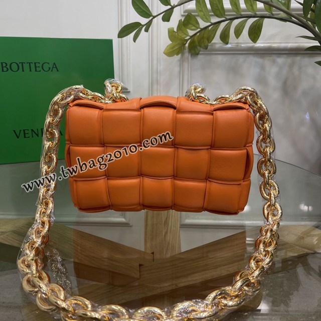 Bottega veneta高端女包 96008橙色 寶緹嘉新款枕頭鏈條包 BV經典款單肩斜挎手提女包  gxz1232